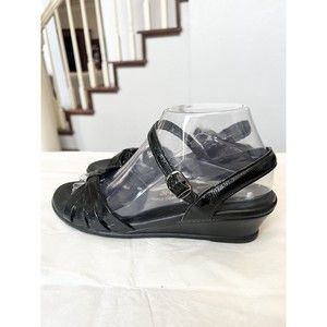 SAS Strippy Tripad Comfort Black Leather Wedge Heel Sandals Womens Size 8 S